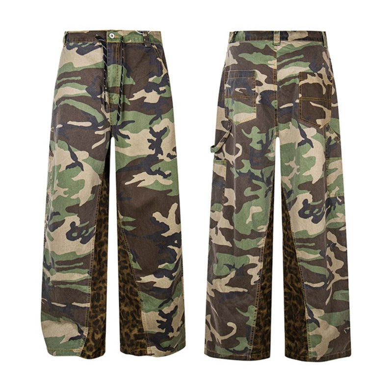 Ladies Wide Cargo Culotte Pants with Camouflage Print and Leopard Detail Mune Fashion