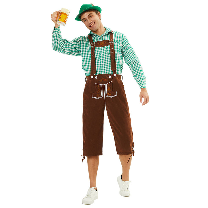 Men's traditional Bavarian leather shorts knee-length with embroidered suspenders Mune Fashion