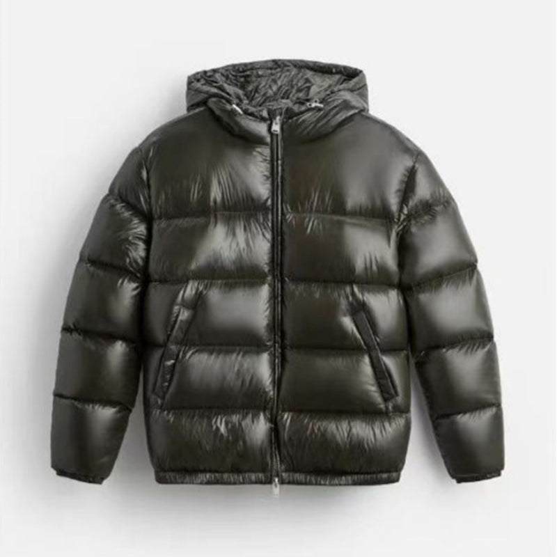 Men's quilted hooded jacket with glossy surface, warm synthetic filling and two-way zipper Mune Fashion