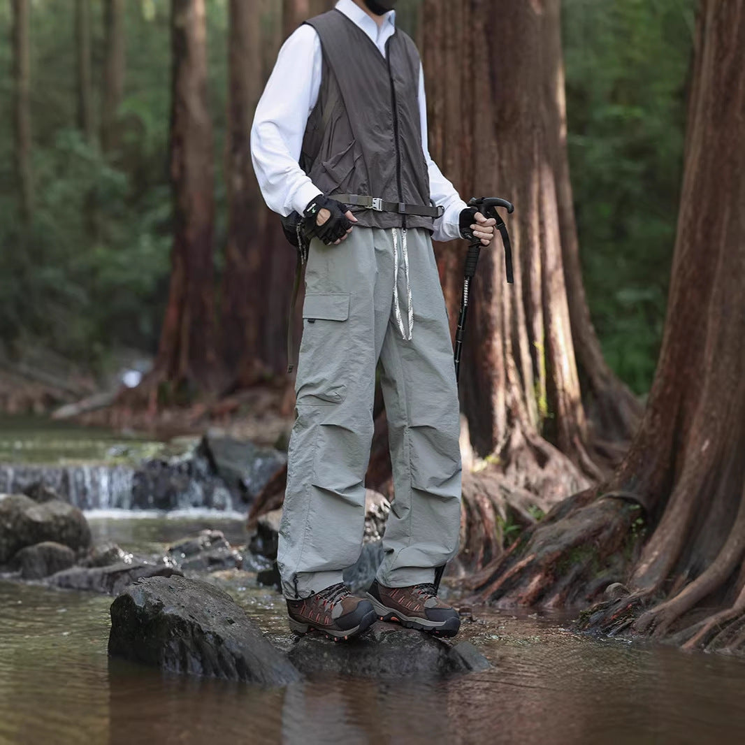Men's Lightweight Technical Cargo Trekking Pants with Drawstring Waistband, Reinforced Hem Edges, and Adjustable Leg Opening Mune Fashion