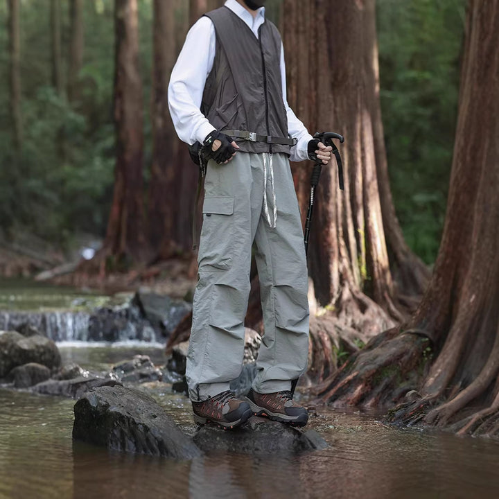 Men's Lightweight Technical Cargo Trekking Pants with Drawstring Waistband, Reinforced Hem Edges, and Adjustable Leg Opening Mune Fashion