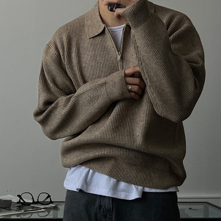 Men's Stylish Knit Sweater with Stand-Up Collar and Zipper Mune Fashion