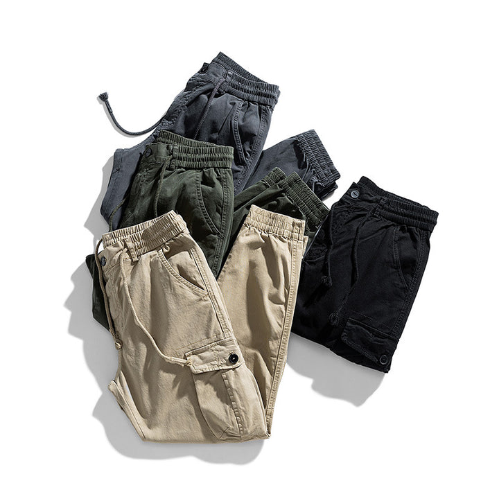 Men's utility cargo pants in jogger style with elastic drawstring waistband and multiple pockets Drune