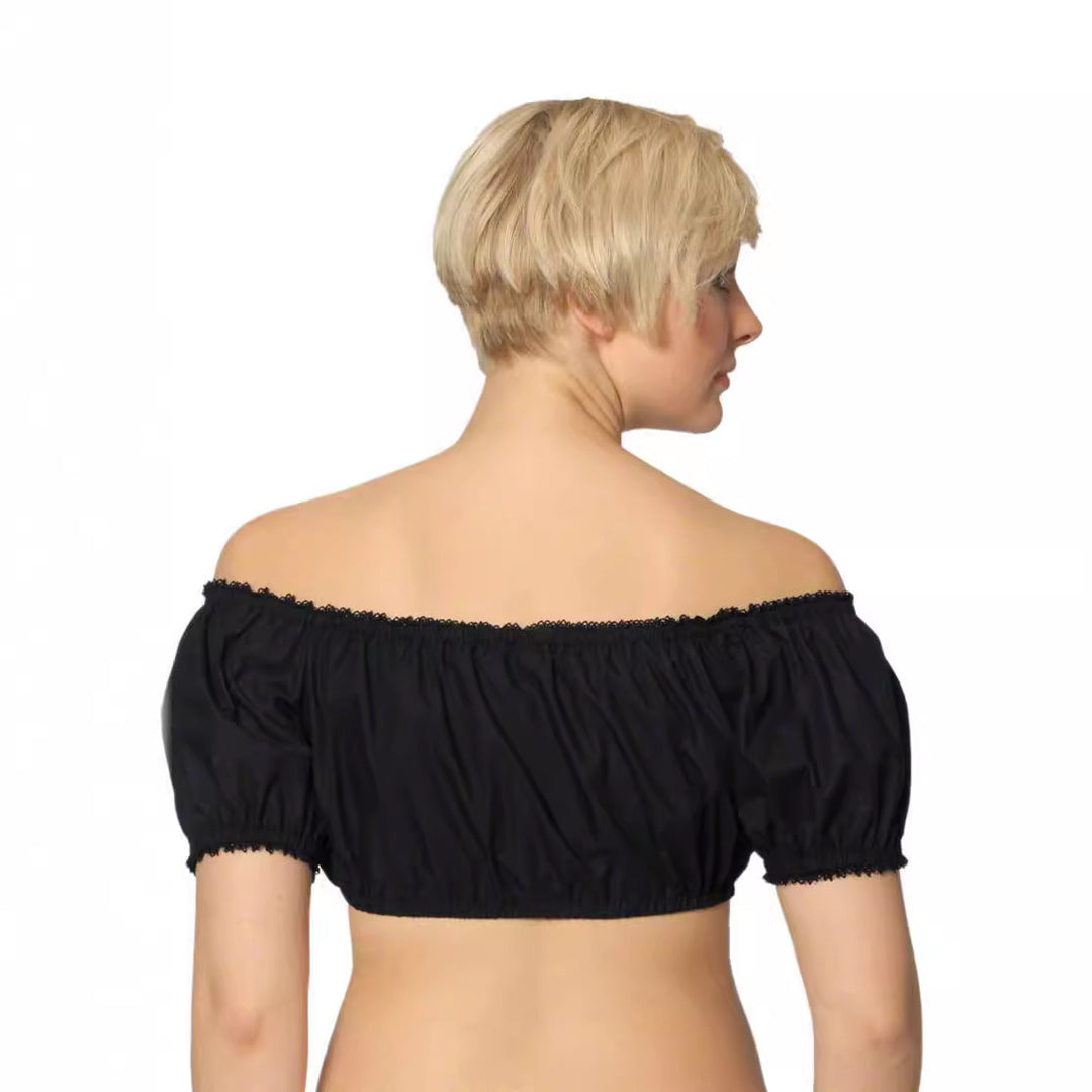 Women's traditional Dirndl blouse with fine lace, deep heart neckline, and gathered waist Mune Fashion