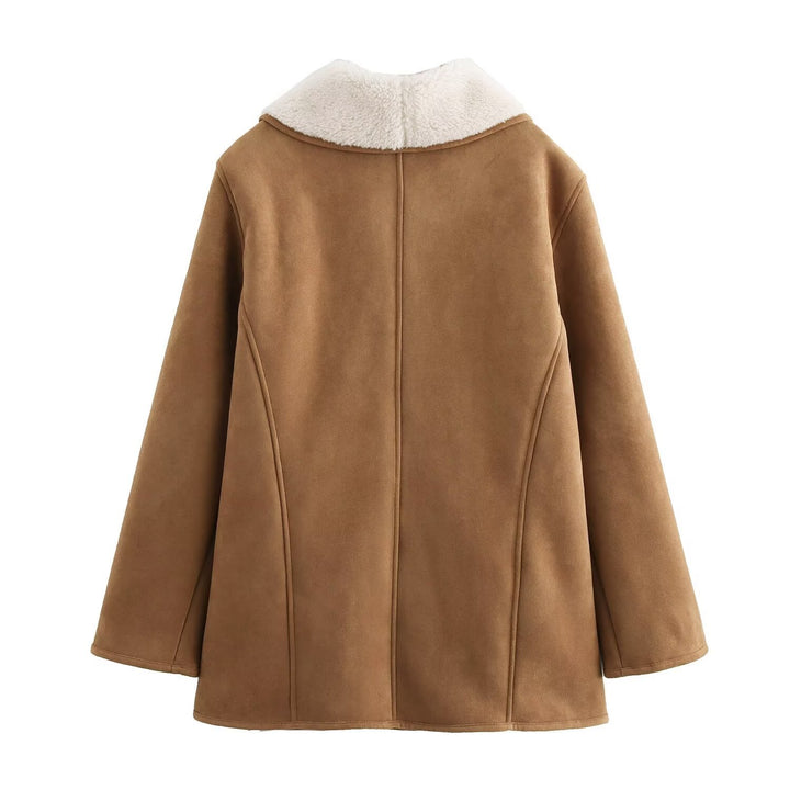 Ladies short coat in velour look with teddy lining and shawl collar Mune Fashion