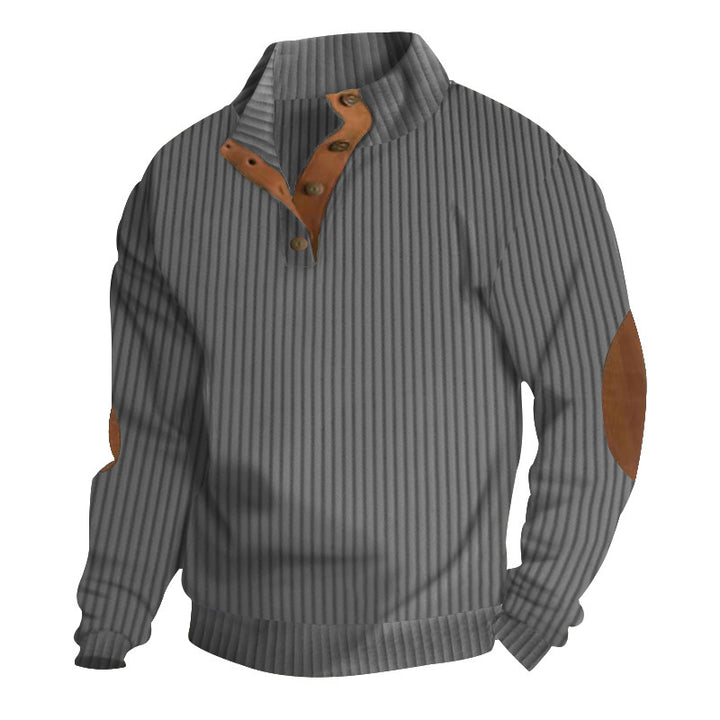 Men's chunky knit turtleneck with cable pattern, stand-up collar and leather elbow patches Mune Fashion