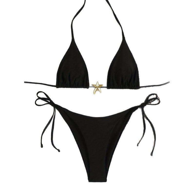 Women's Elegant Triangle Bikini with Golden Application Mune Fashion