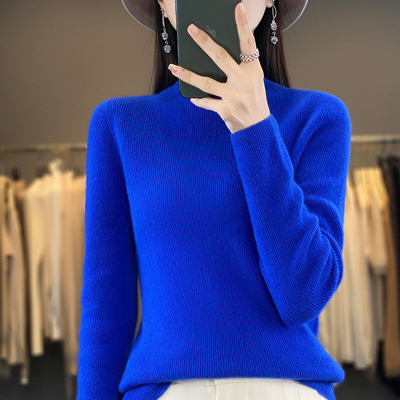 Women's Premium Fine Knit Mock Neck Sweater with Extra Long Sleeve Cuffs and Fine Ribbed Texture Mune Fashion