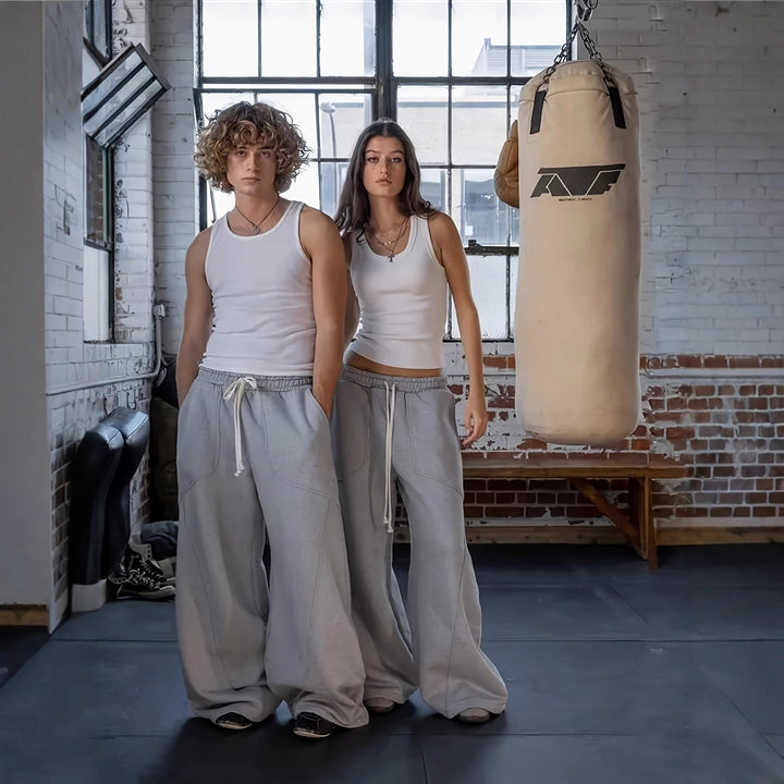 Women Extra Wide Lounge Jogging Pants with High Waist, Drawstring & Shaped Knee Panels Mune Fashion