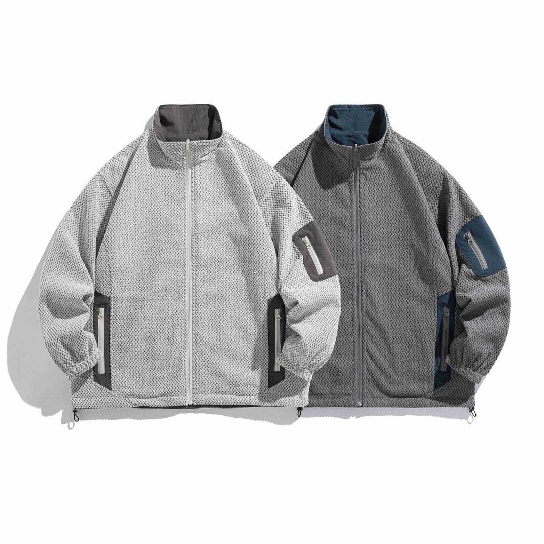 Unisex structure fleece jacket with high stand-up collar, zip pockets and drawstring hem Mune Fashion