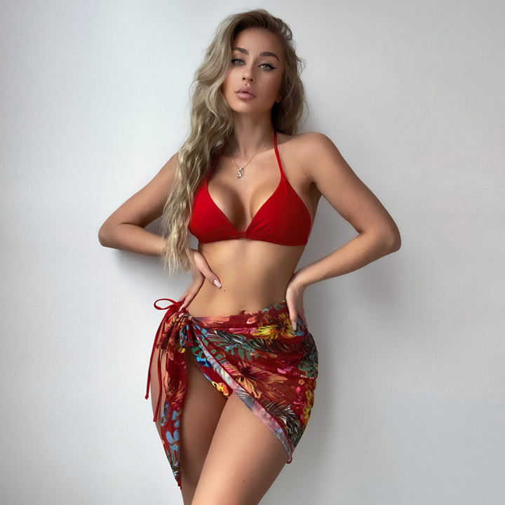 Women's bikini with adjustable straps and floral wrap skirt Mune Fashion