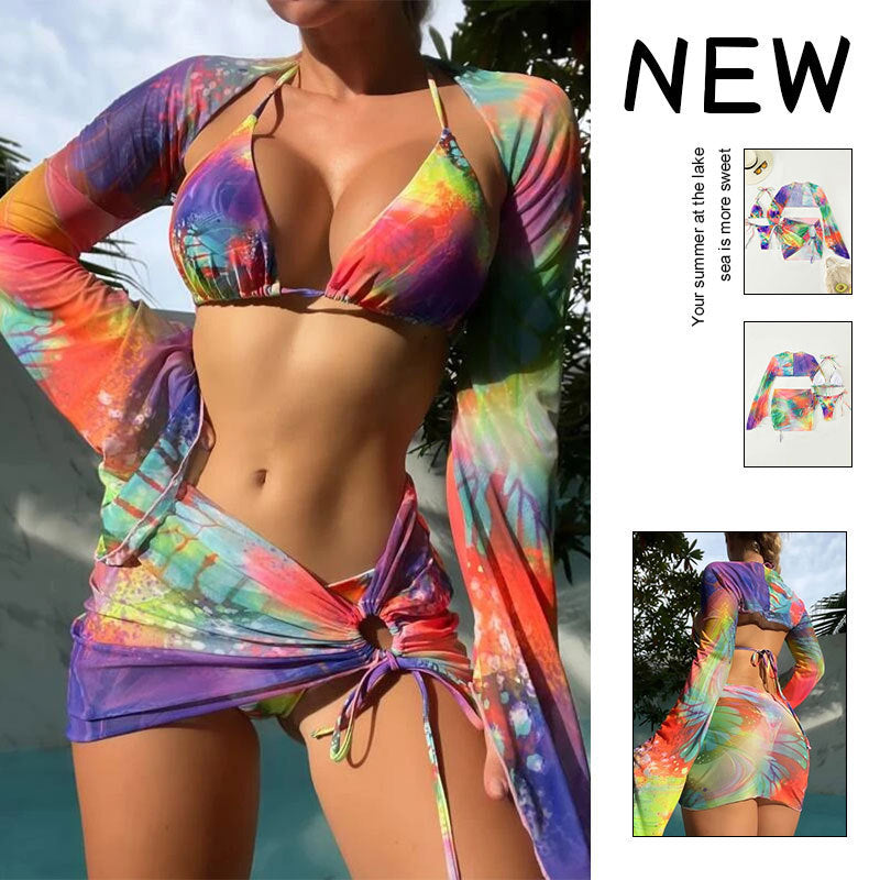 Women's triangle bikini with transparent wrap skirt and long sleeves Mune Fashion