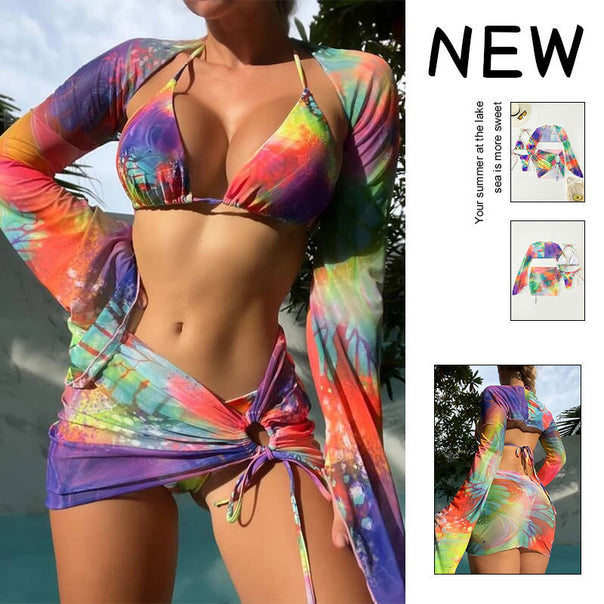 Women's triangle bikini with transparent wrap skirt and long sleeves Mune Fashion