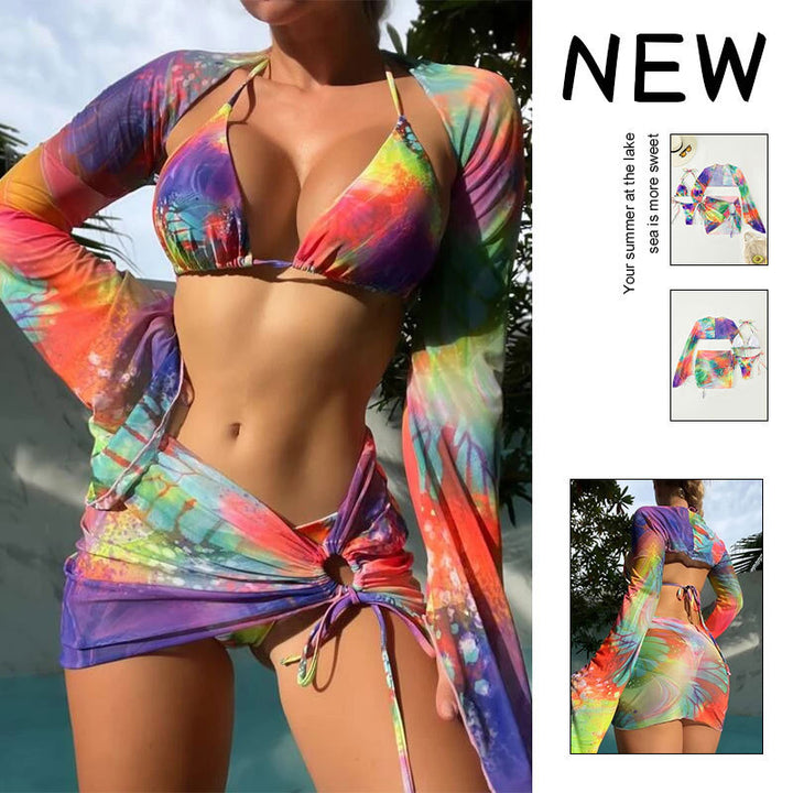 Women's triangle bikini with transparent wrap skirt and long sleeves Mune Fashion