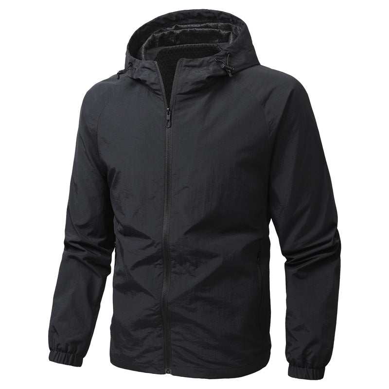 Men's Lightweight Hooded Windbreaker with Mesh Lining, Full-Length Zipper & Elastic Cuffs Mune Fashion