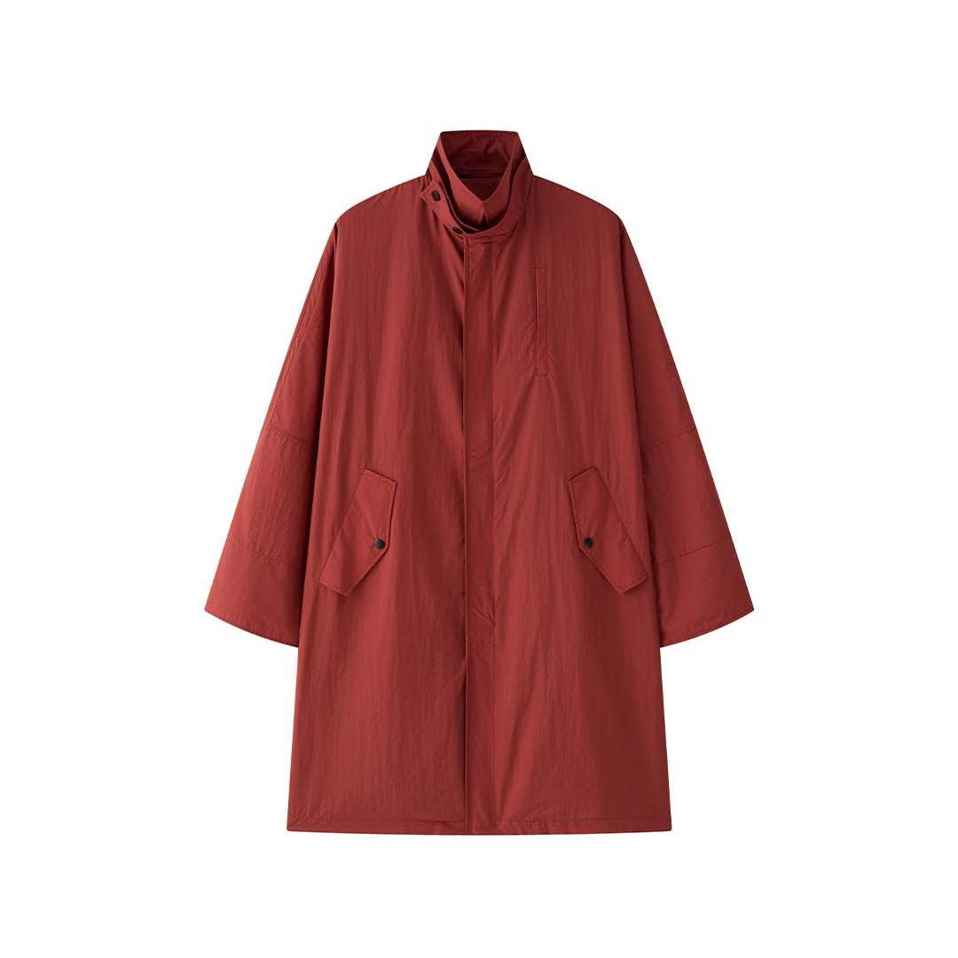 Women's Light Oversized Rain Parka with High Stand-Up Collar and Concealed Snap Button Placket Mune Fashion
