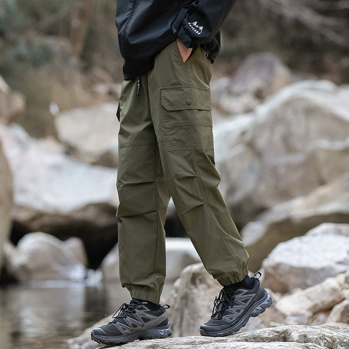 Men's Wide Relaxed Cargo Leisure Pants with Drawstring Waist & Multifunctional Pockets Mune Fashion