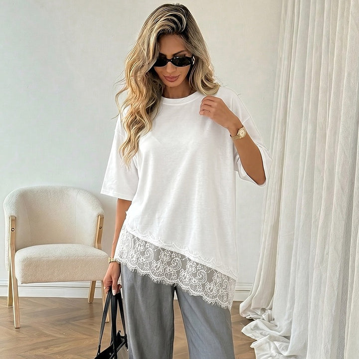 Ladies Elegant T-Shirt with Lace Trim Mune Fashion