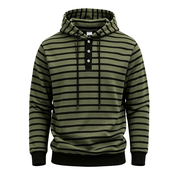 Men's hooded sweater with button placket and trendy stripe pattern Mune Fashion