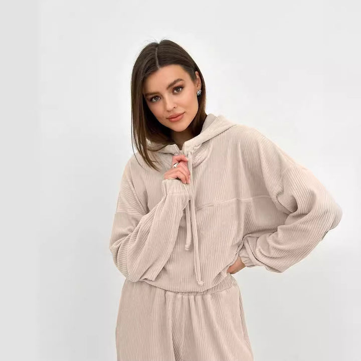 Women's Corduroy Loungewear Set with Hoodie and Jogging Pants Mune Fashion