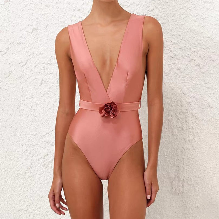 Women Elegant Swimsuit with Flower Appliqué Mune Fashion