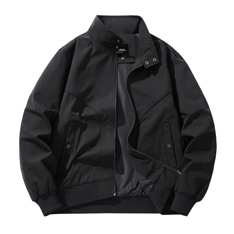 Herren  leichtgewicht Stehkraus Baumwollmischung Bomberjacke mit Druckknopf-Halsausschnitt und schrägen Nahtdetails Mune Fashion