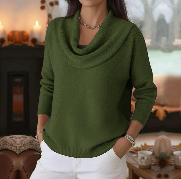 Women's Casual Shawl Collar Fine Knit Sweater with Dropped Shoulder and Ribbed Hem Mune Fashion