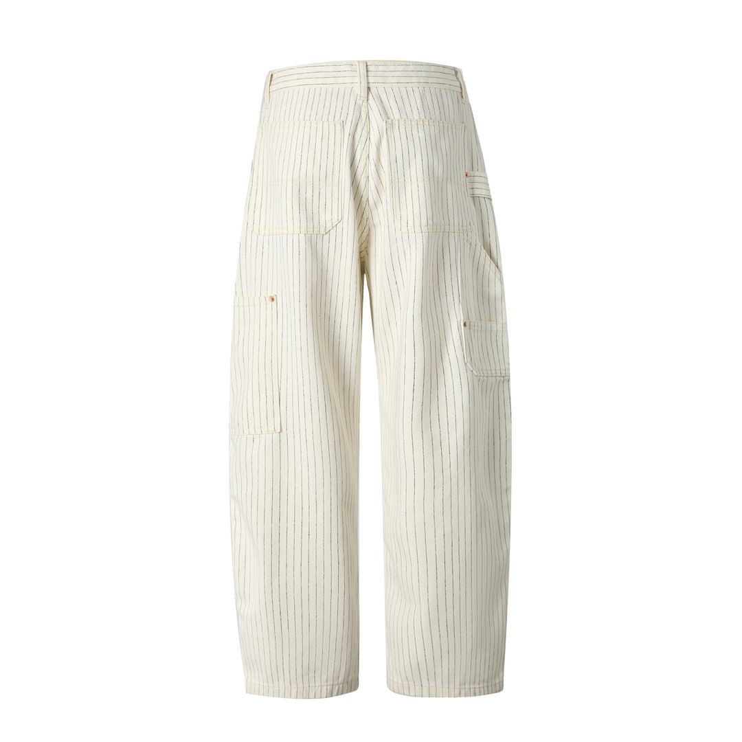 Women's carpenter pants made of linen-cotton blend with pinstripes and hammer loop Mune Fashion