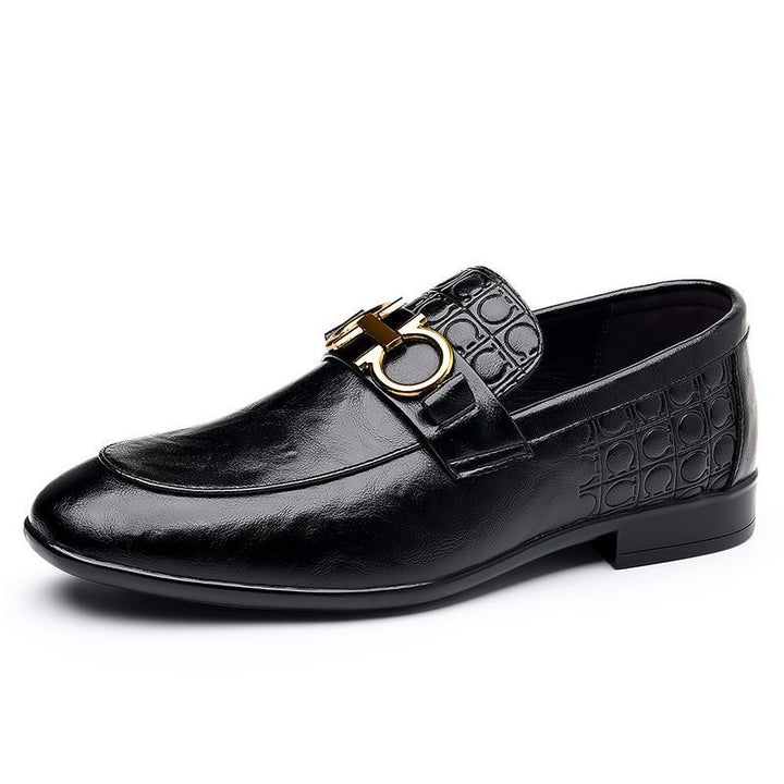 Men's Elegant Leather Look Loafers with Crocodile Embossing and Gold Bit Buckle Mune Fashion