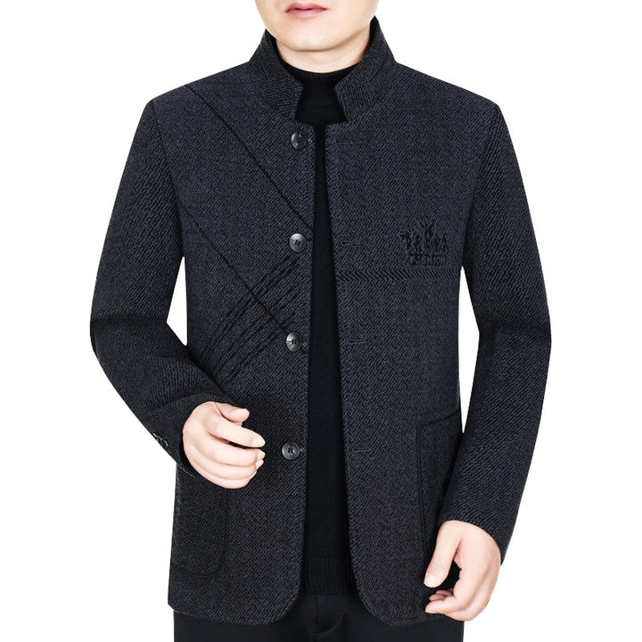 Men's Stand Collar Coat made of textured wool blend with slim silhouette Mune Fashion