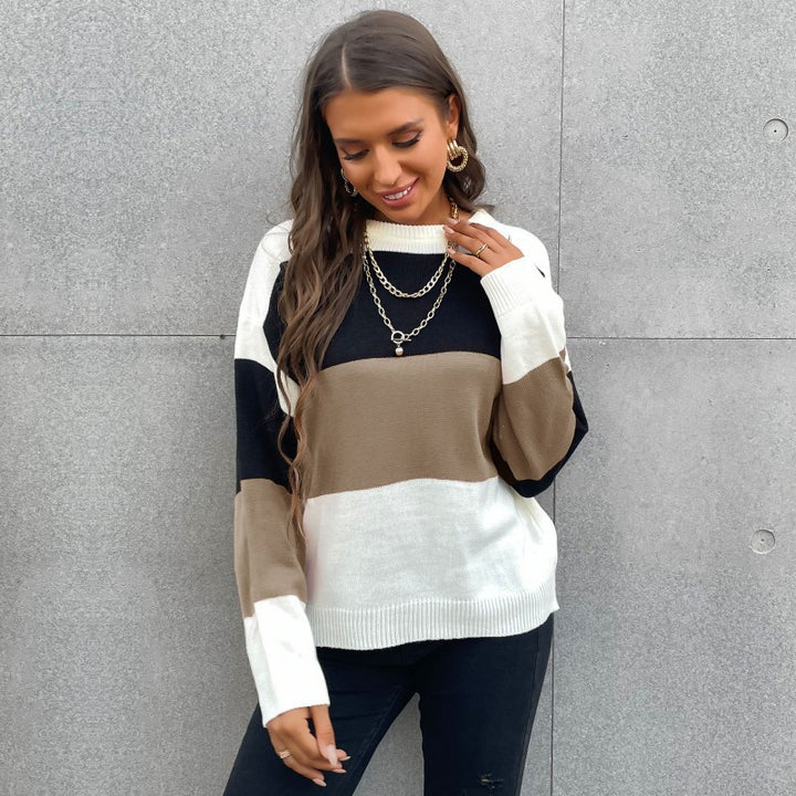 Women's Casual Knit Sweater with Color Block Design Mune Fashion