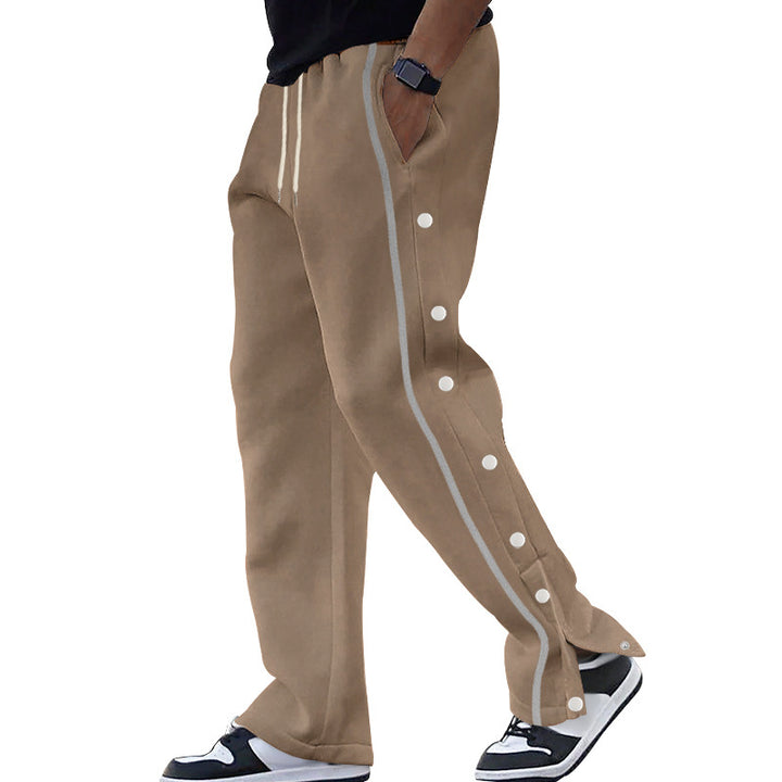 Men's side snap button training pants with contrast stripes and wide cut Mune Fashion