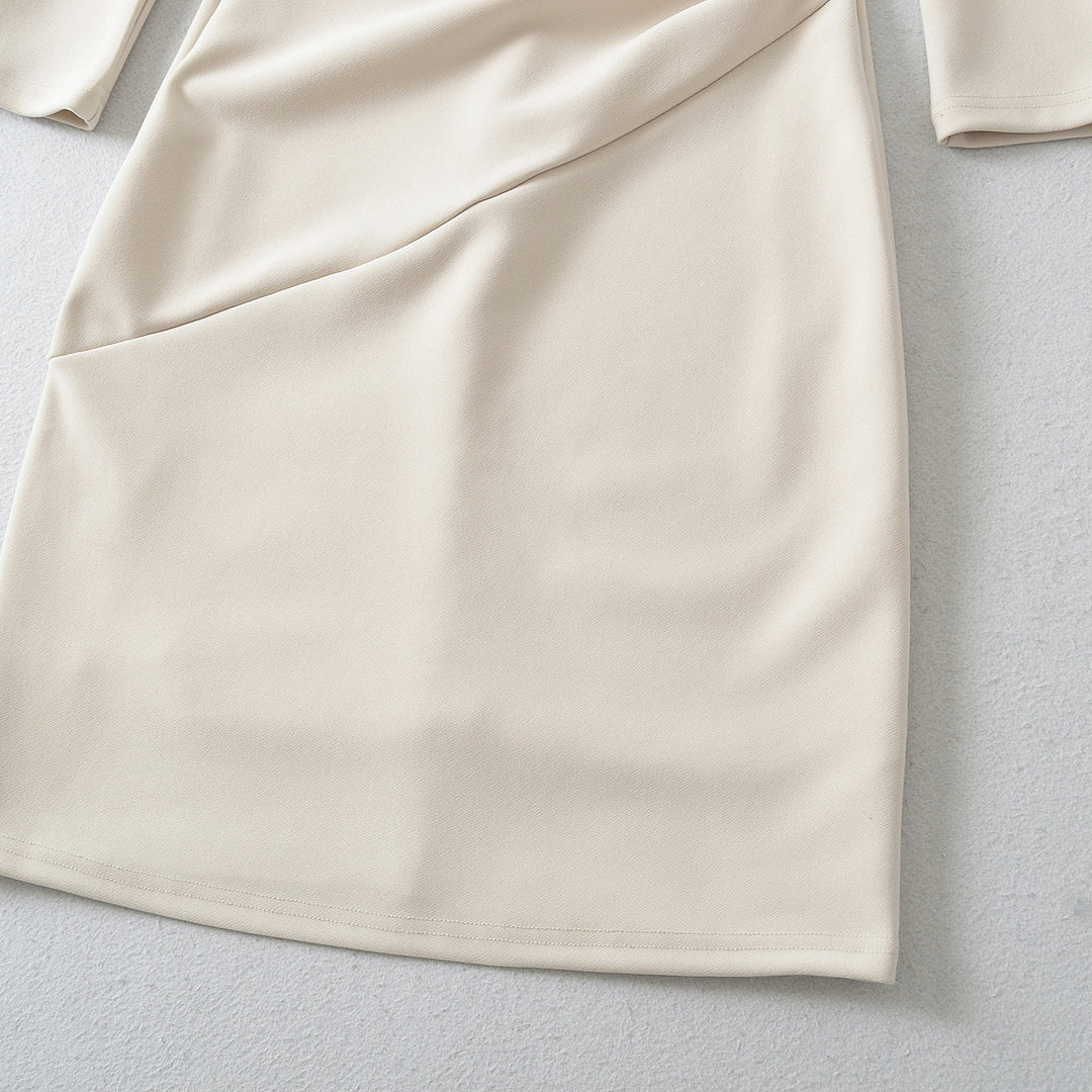 Women Figure-hugging Midi Dress with Gathered Wrap Look and Long Sleeves Mune Fashion