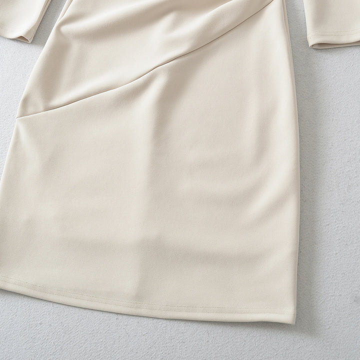 Women Figure-hugging Midi Dress with Gathered Wrap Look and Long Sleeves Mune Fashion