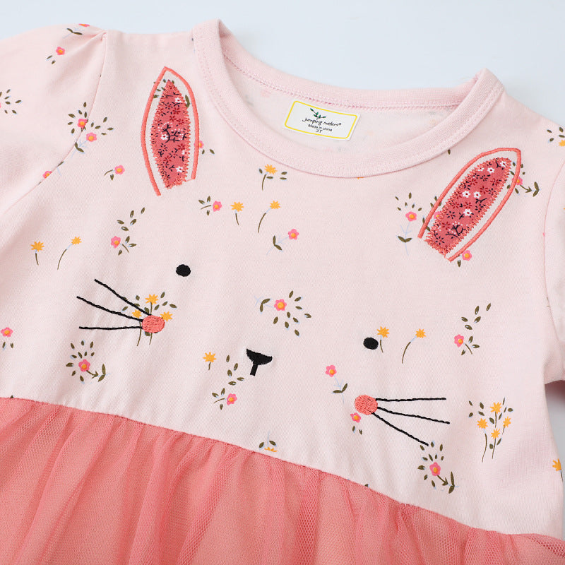 Girls tulle dress with rabbit motif and floral appliqués Mune Fashion