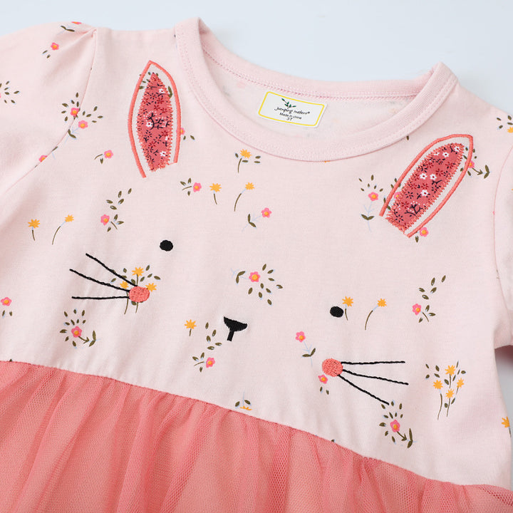 Girls tulle dress with rabbit motif and floral appliqués Mune Fashion