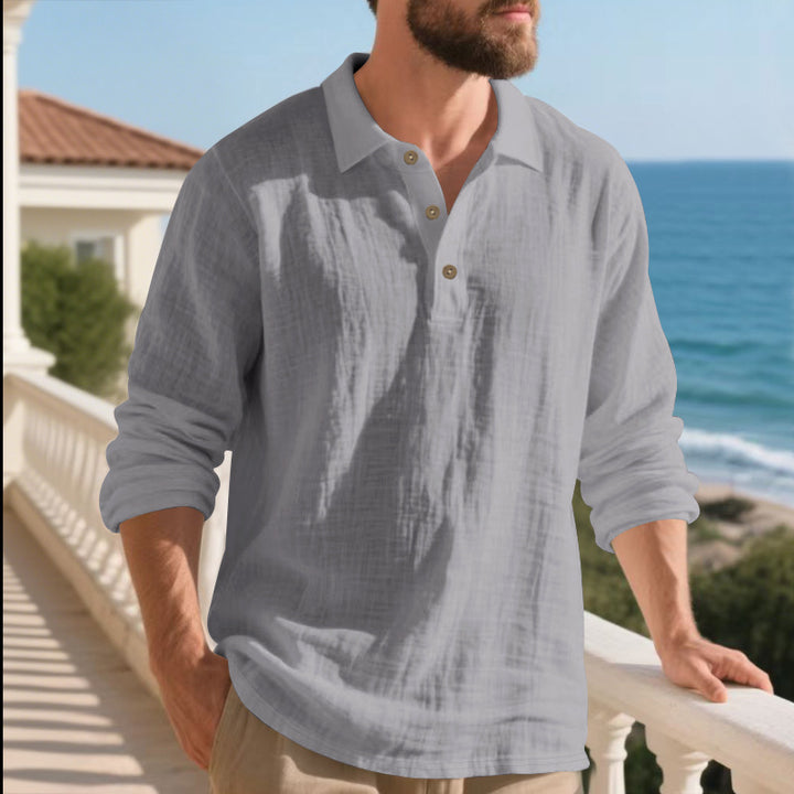 Men's casual linen henley shirt with polo collar and triple button placket Mune Fashion