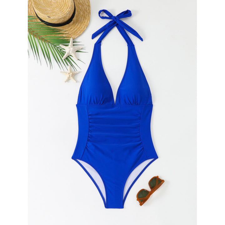 Women One-Piece Swimsuit with Playful Flower Design and V-Neck Mune Fashion