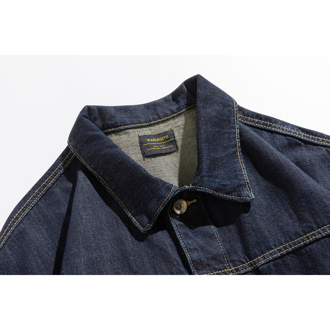 Unisex Wide-cut Denim Worker Blouson with Asymmetric Flap Pocket Mune Fashion
