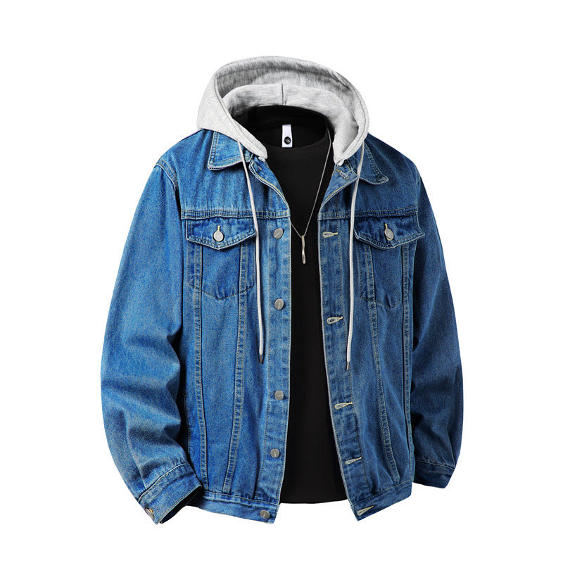 Men's denim jacket with attached hood layered look robust cotton blend Mune Fashion
