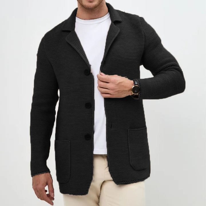 Men's chunky knit cardigan with shawl collar and patch pockets Mune Fashion