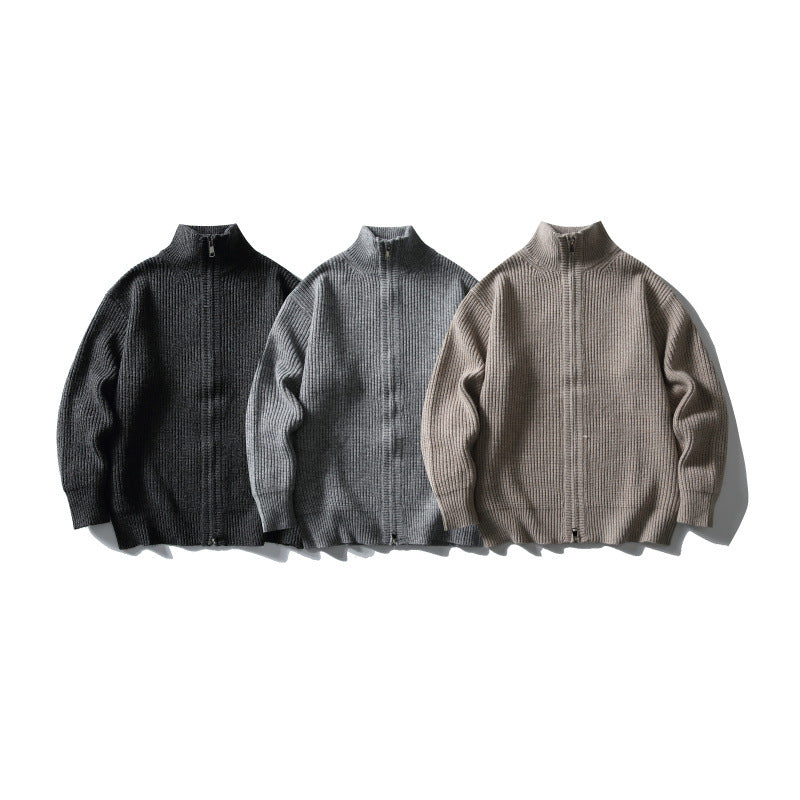 Unisex Ribbed Zip Cardigan with Stand-Up Collar Mune Fashion