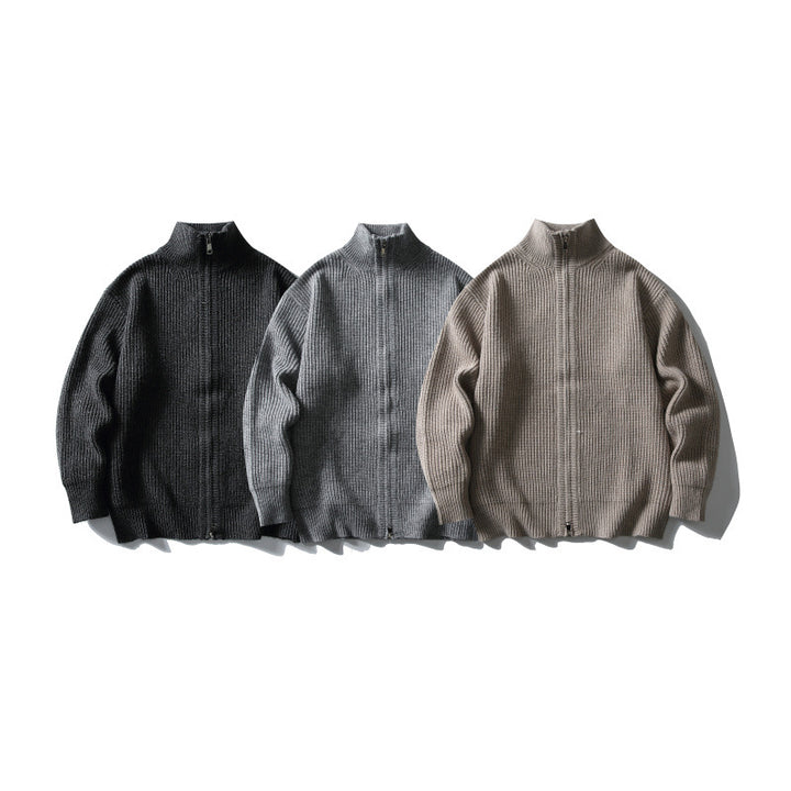 Unisex Ribbed Zip Cardigan with Stand-Up Collar Mune Fashion