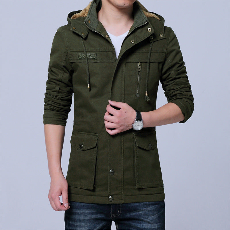 Men's Canvas Parka with Lined Hood, Multifunctional Pockets and Concealed Zipper Mune Fashion