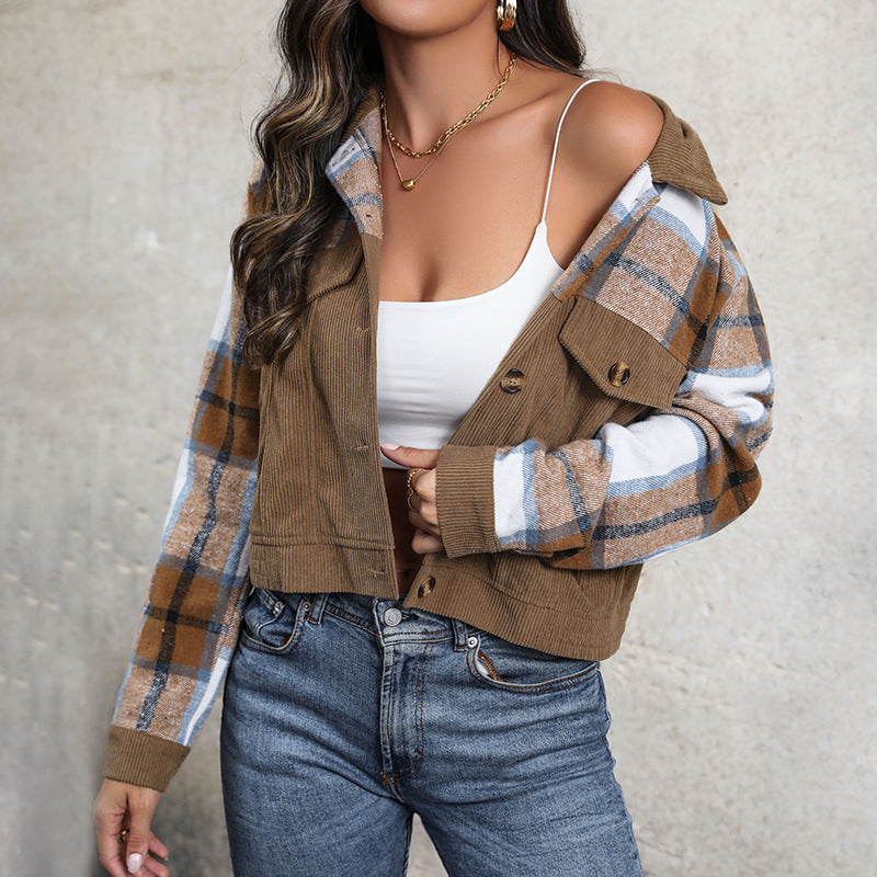 Ladies Fashion Check Cord Jacket Mune Fashion
