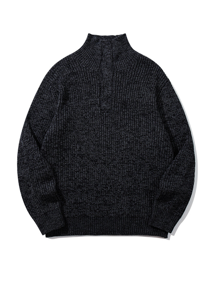 Unisex Chunky Knit Turtleneck Sweater with Half Button Placket Mune Fashion