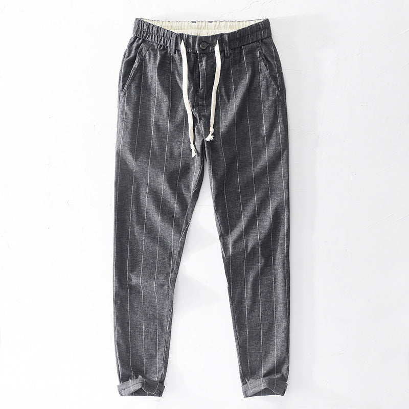 Men's casual pants with elastic waistband and drawstring tapered pinstriped look Mune Fashion