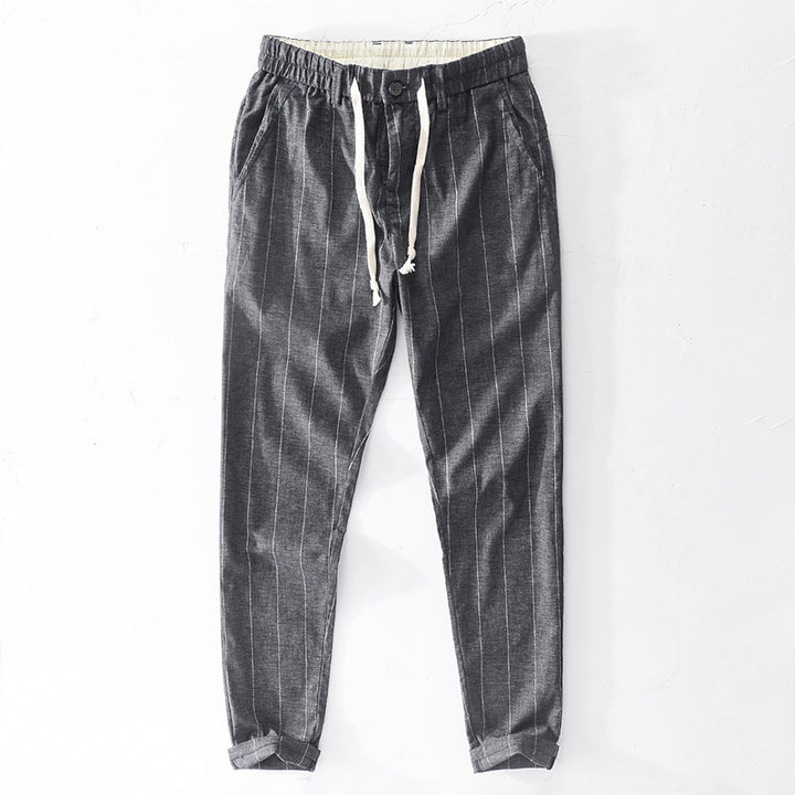 Men's casual pants with elastic waistband and drawstring tapered pinstriped look Mune Fashion