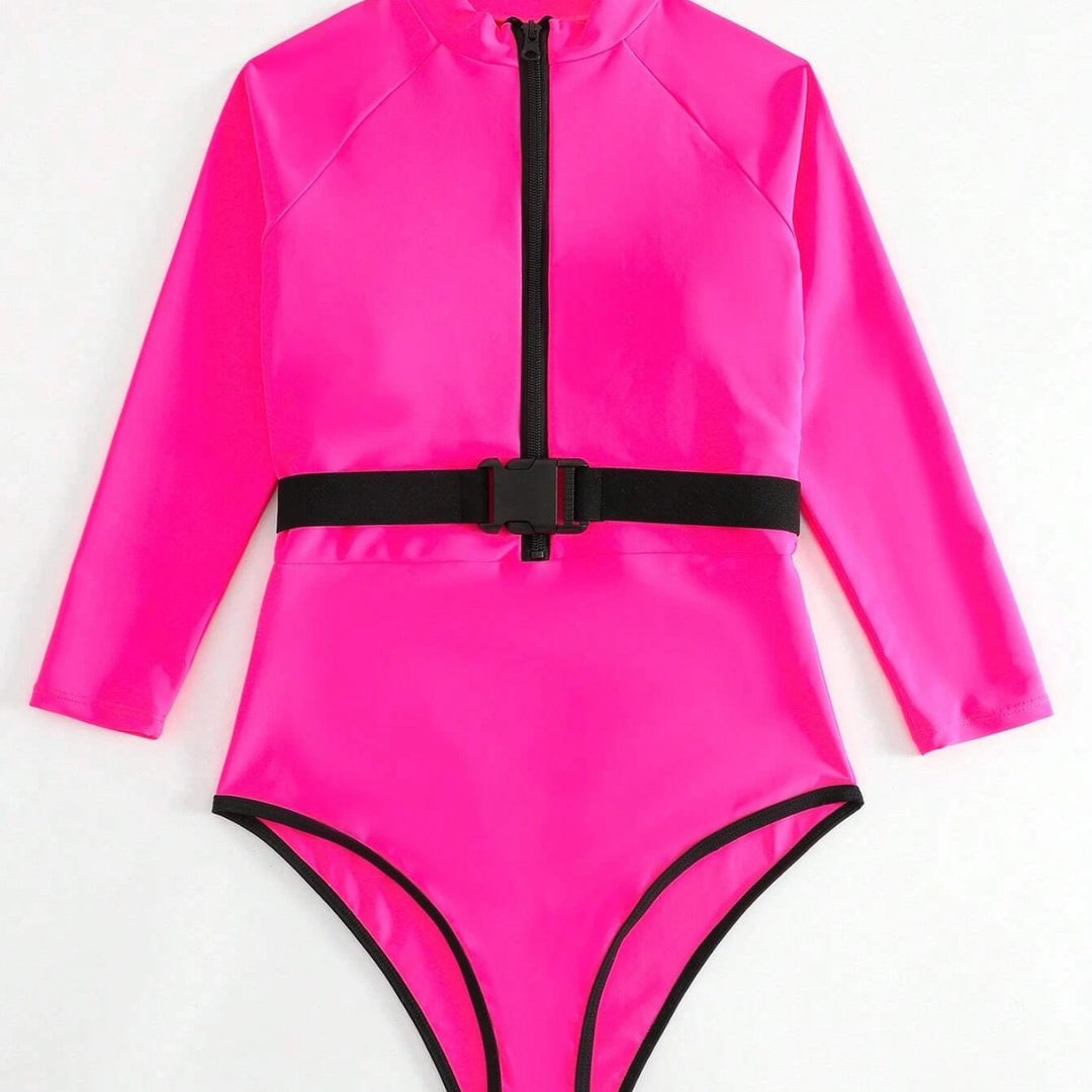 Women's Sporty Long Sleeve Swimsuit with Zipper Mune Fashion