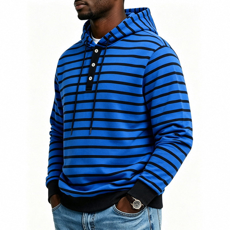 Men's hoodie with Henley button placket and fine stripe texture pattern Mune Fashion